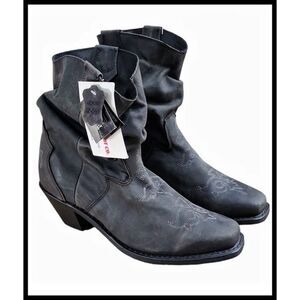 NWT Sante Fe Boot Co. Leather Slouch Boots Western Stitch Design Gray 9.5 NEW